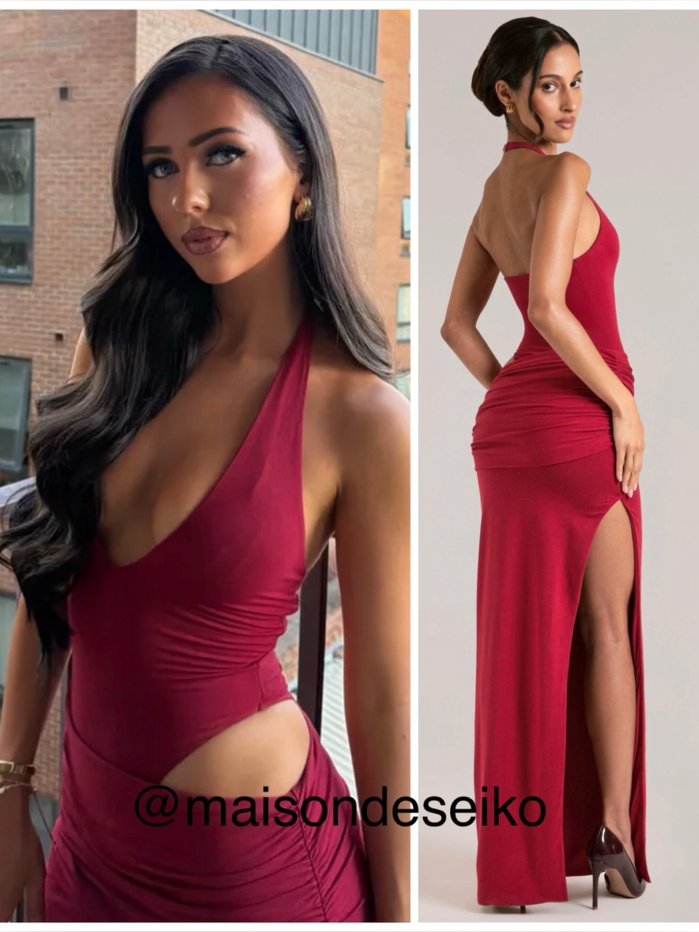 NWT Oh Polly Maxi Dress Red Oona Deep Plunge Halter Side Cutout size XS